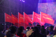 迎风飘扬的文艺志愿服务团旗帜